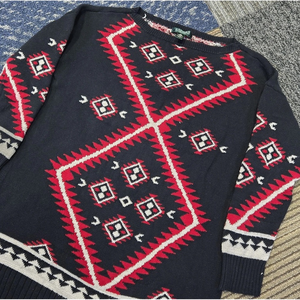 Lauren Ralph Lauren Aztec Southwest Sweater Womens Sz. PL Black Red Long Tunic